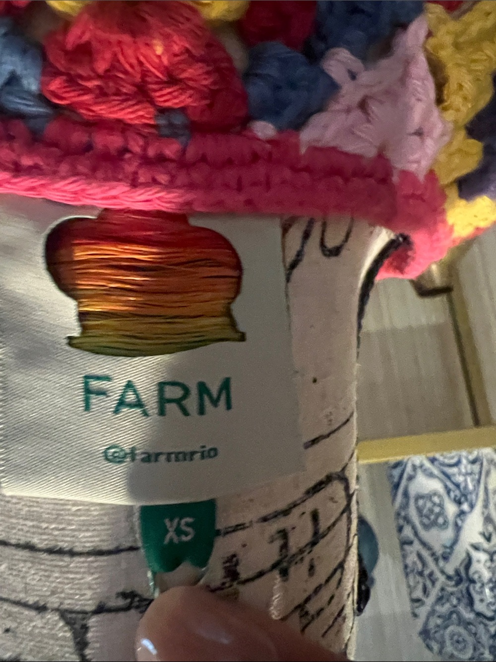 FARM Rio Multicolor Crochet Granny-Square Ruffle Sleeve sweater top XS - Picture 4 of 5